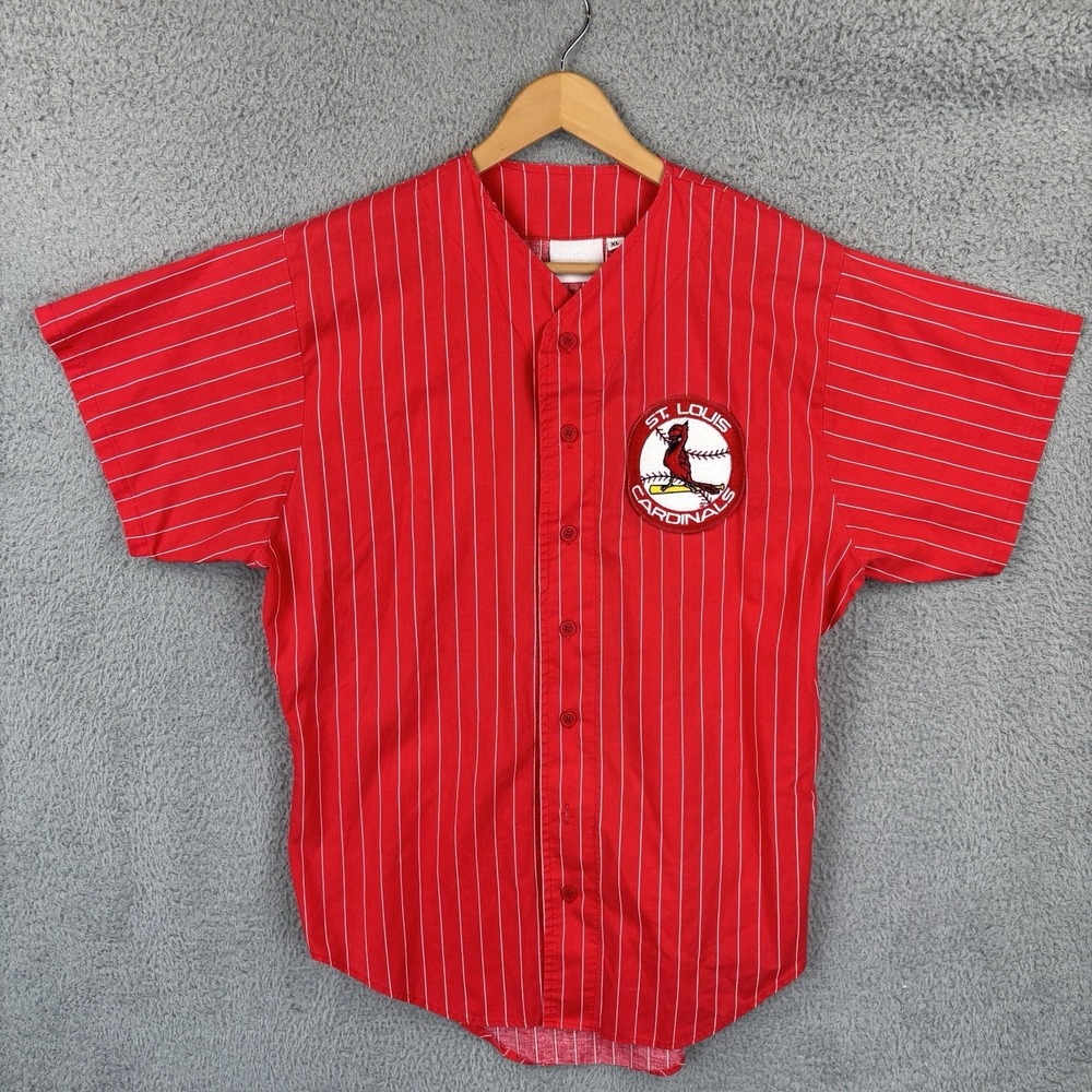 St. Louis Cardinals Jersey Mens XL Red Pinstripe Vintage 80s Cotton Stiched